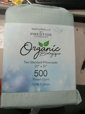 500-Thread-Count Organic 100% Cotton STD PILLOW CASES SAGE BRAND NEW 2 CASES