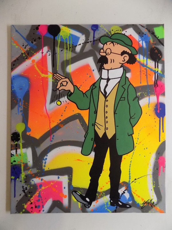 Tableau Tryphon Tournesol 61x50cm Yoris Tintin Milou Haddock Tag Street Graffiti