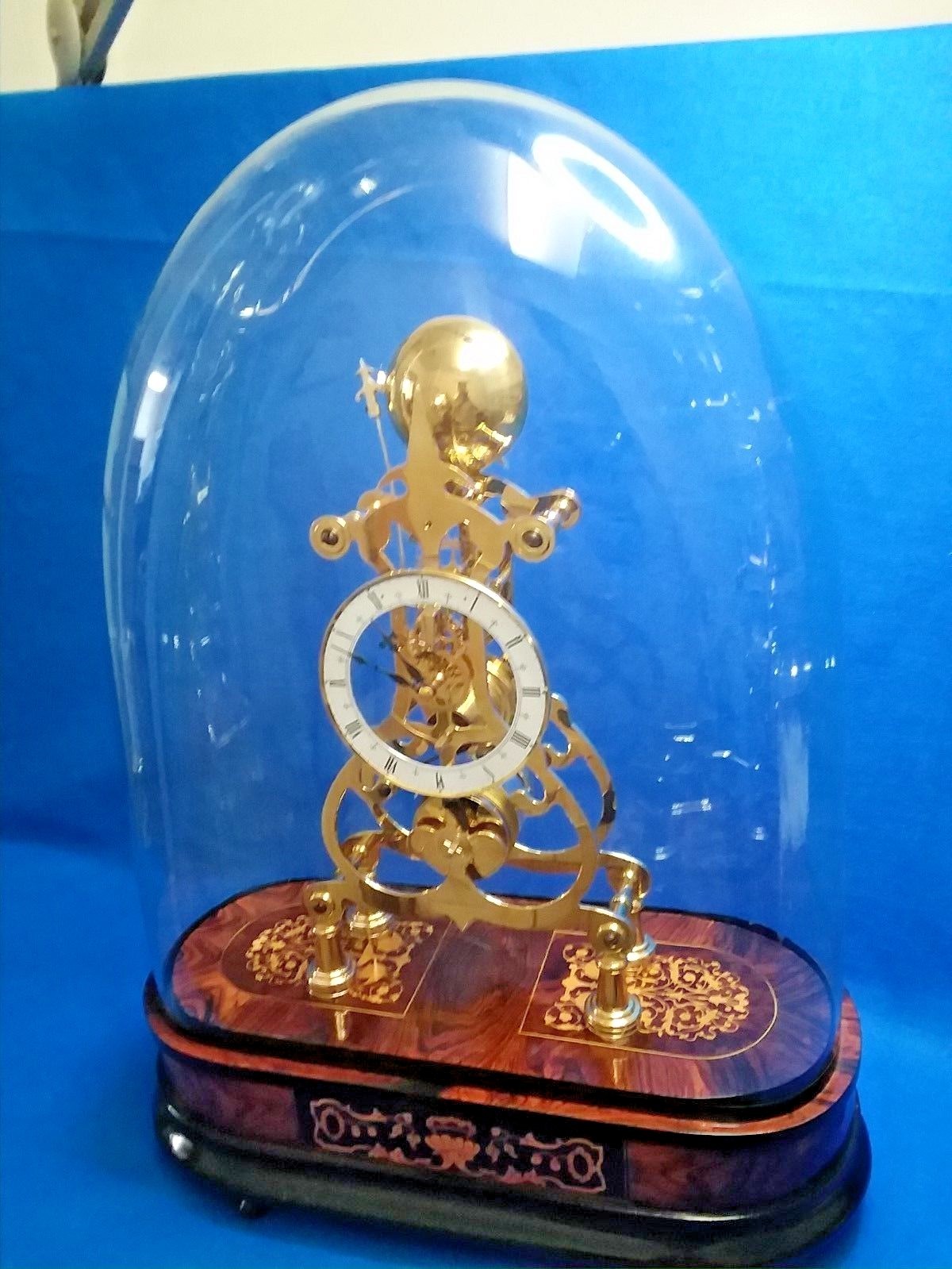 Skeleton Clock with Dome, Rosewood Base, gold plated