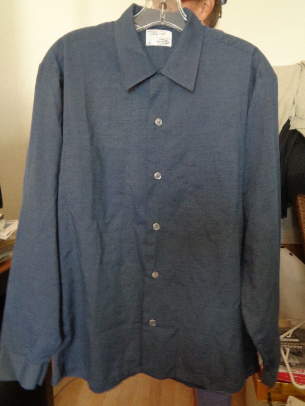 NOS 50's-60's TRUVAL Blue + Black Flecks Loop Collar Long