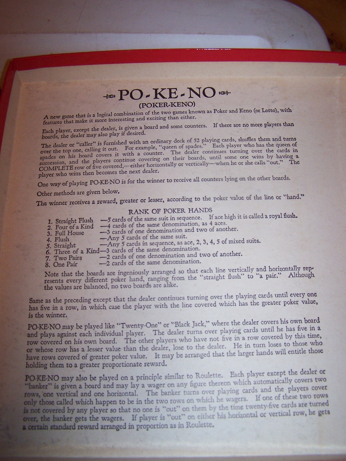 Vintage PO- KE- NO Poker Keno Board Game