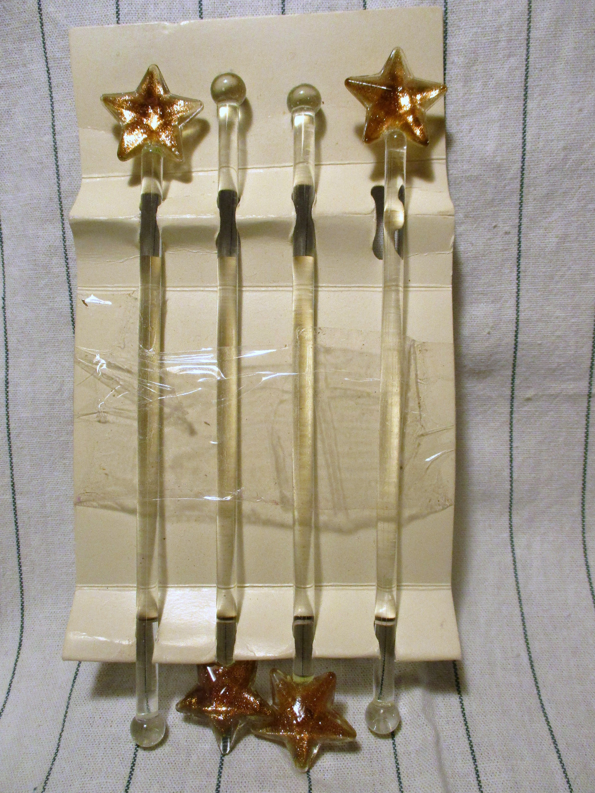 Glass Gold Metalic Star Swizzle Sticks Set of 4  8