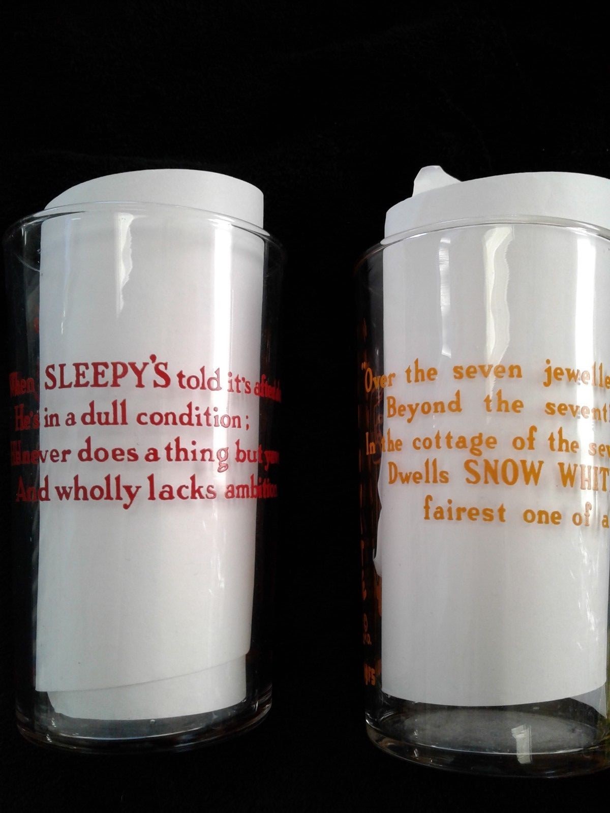 Vintage Disney Snow White & Sleepy Juice tumblers - 1938 Bosco