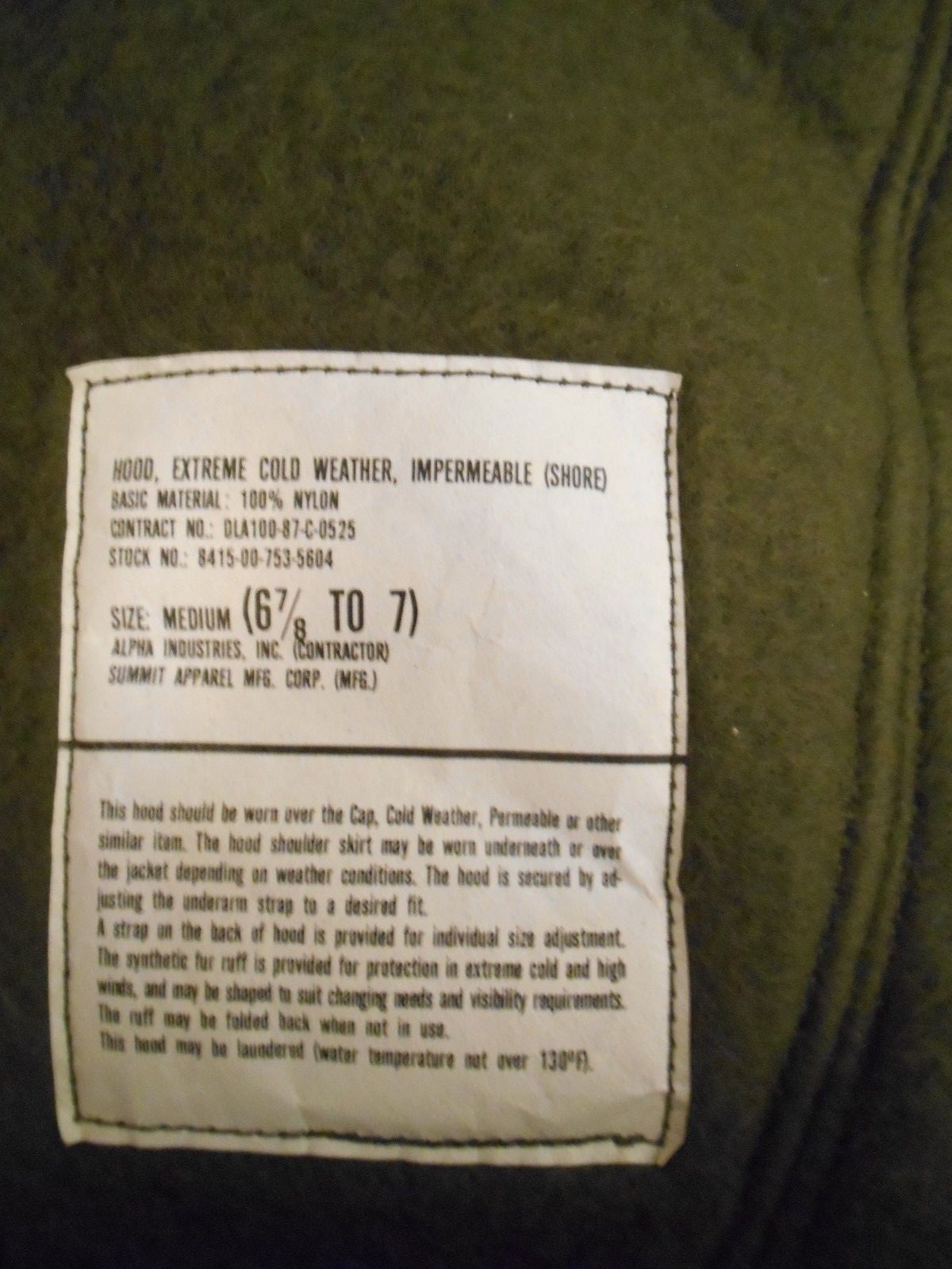 Military Hood, Extreme Cold Weather Impermeable (Shore) Medium