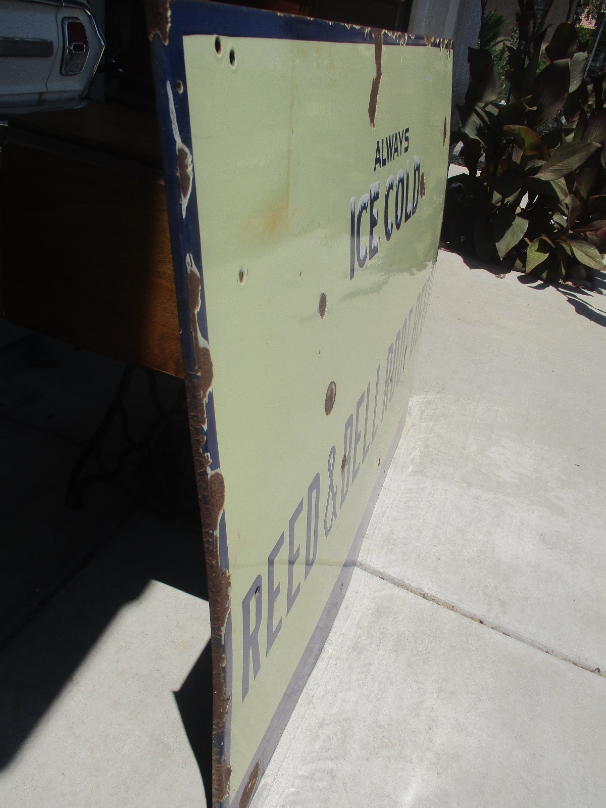 Pair Rare Large A&W Reed and Bell Root Beer 1924-1945 Porcelain Store Soda Sign