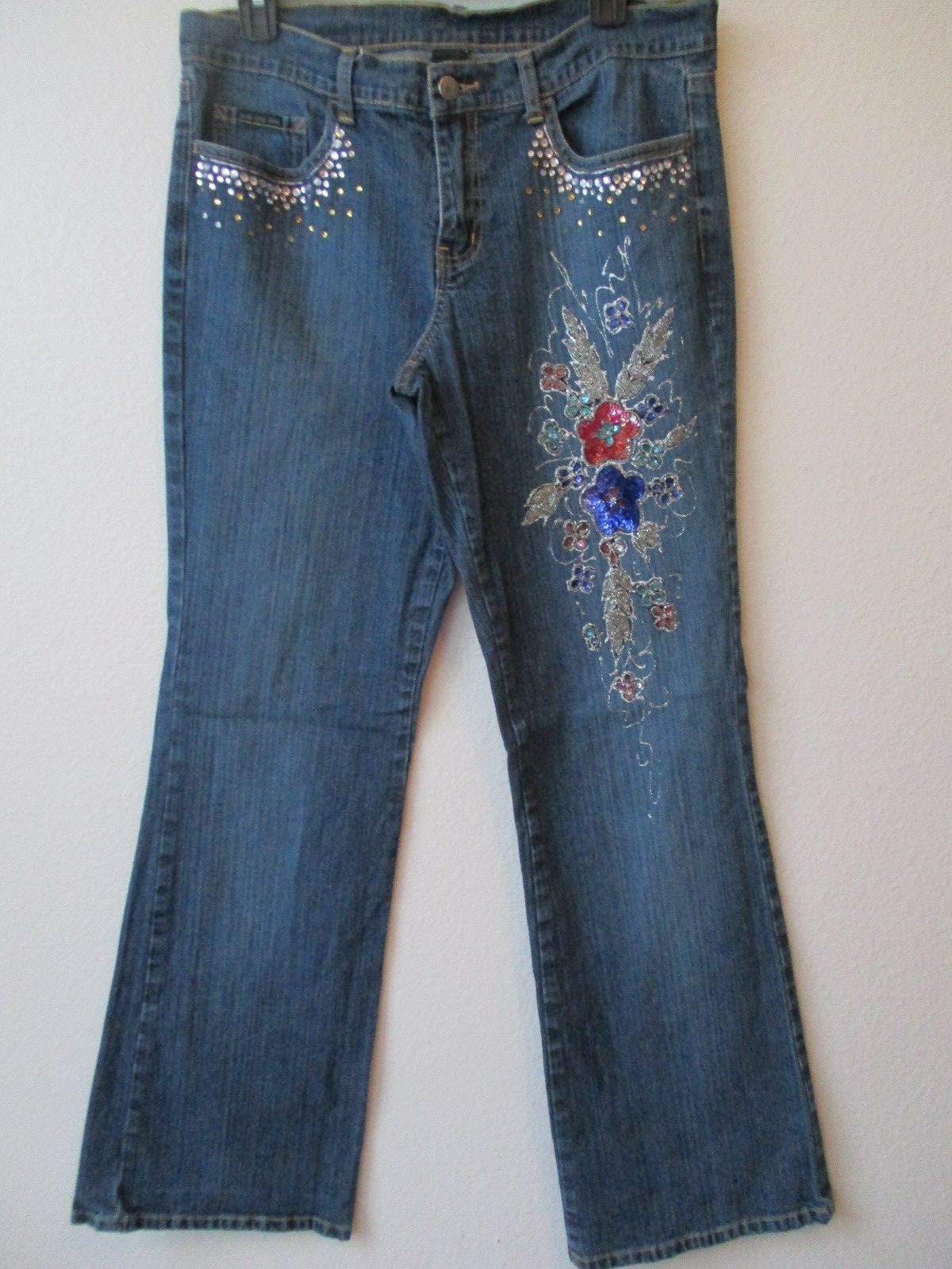 NY JEANS DENIM BLUE EMBELLISHED JEANS SIZE 10 - NEW | eBay