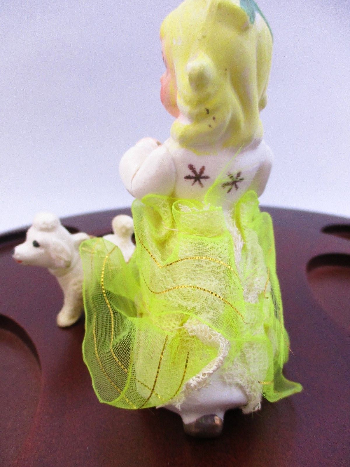 VINTAGE LADY FIGURINE w/ DOG & CHAIN LEASH - 