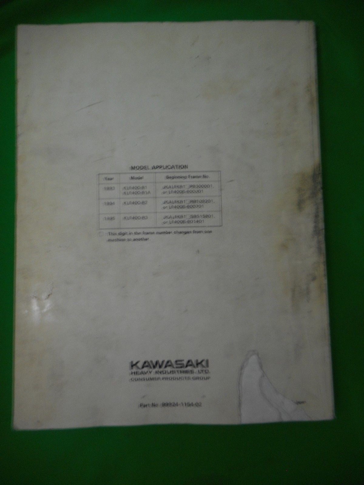 This Listing is for a Used Genuine Kawasaki 1993 - 1995 Bayou 400 4X4 KLF  400 4X4 All Terrain Vehicle Service Manual - Interior of manual has No  Writing, ...