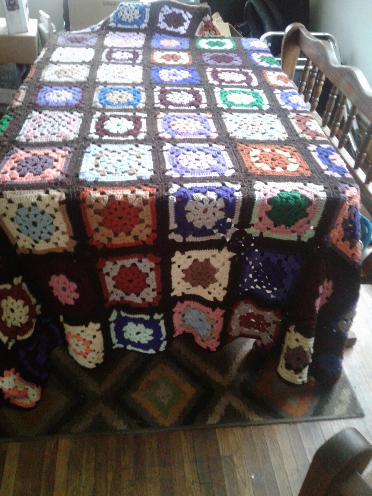 Handmade Afghan 106 x 86 fits king bed - vintage granny square