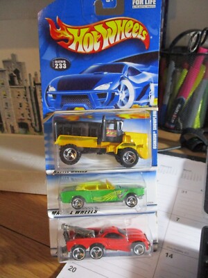 (3) 1997-2000 Hot Wheels #233 Oshkosh Snow Plow, 1965 MUSTANG & #658 TOW JAM~NEW