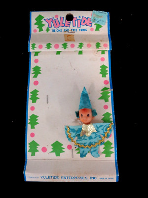 Vtg Yuletide Enterprises Christmas Tie-On - Pixie / Elf with Plastic Head - NOS
