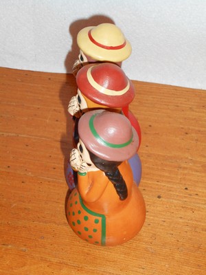 DAY of the DEAD, PERU. Trio of Lady Skeletons. Small, Painted Clay Sculpture