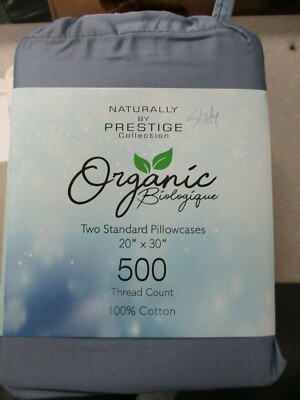 500-Thread-Count Organic 100% Cotton STD PILLOW CASES SLATE BLUE BRAND NEW