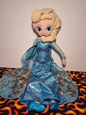 Disney Frozen Princess Elsa Snow Queen Stuffy Plush Doll Ice Blue Dress 18'' Kid