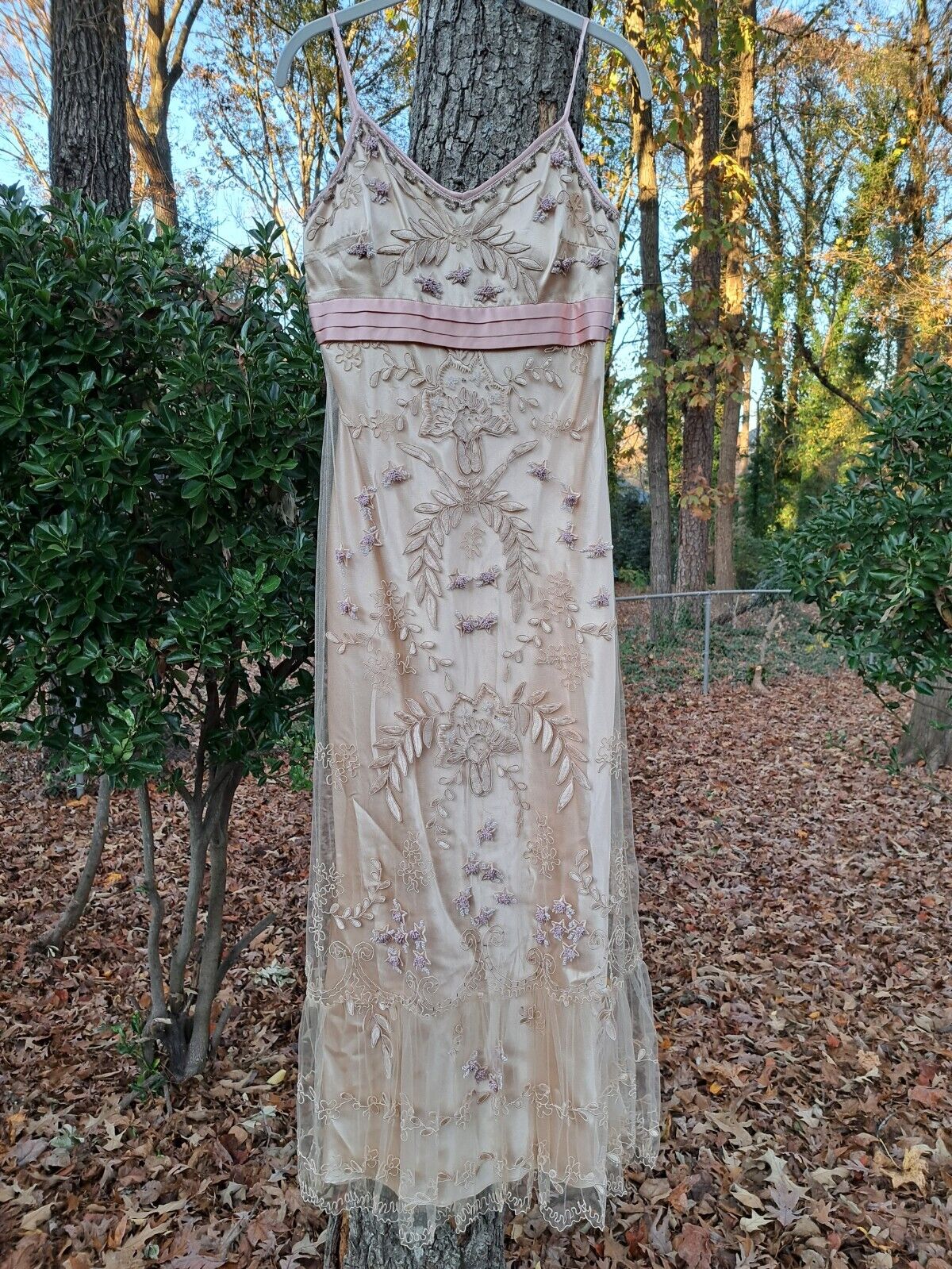 Vintage 90s Y2K Sue Wong Floral Mesh Beaded Silk Slip Dress Vintage 90s Y2K Sue Wong Floral Mesh Beaded Silk Slip Dress