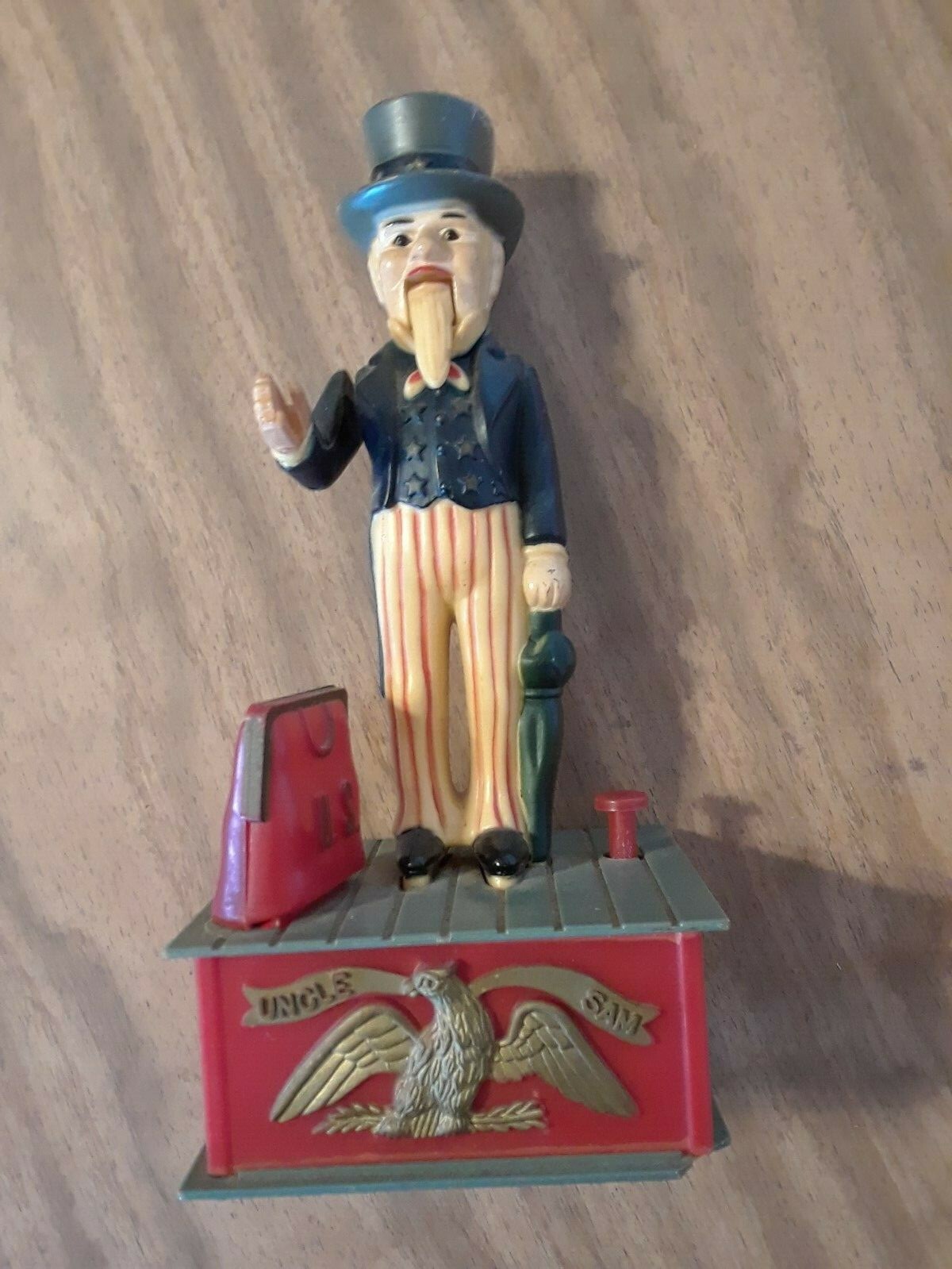 Vtg Uncle Sam Patriotic Tax Man Piggy Coin Bank Mechanical Plastic 1970s Toy 9