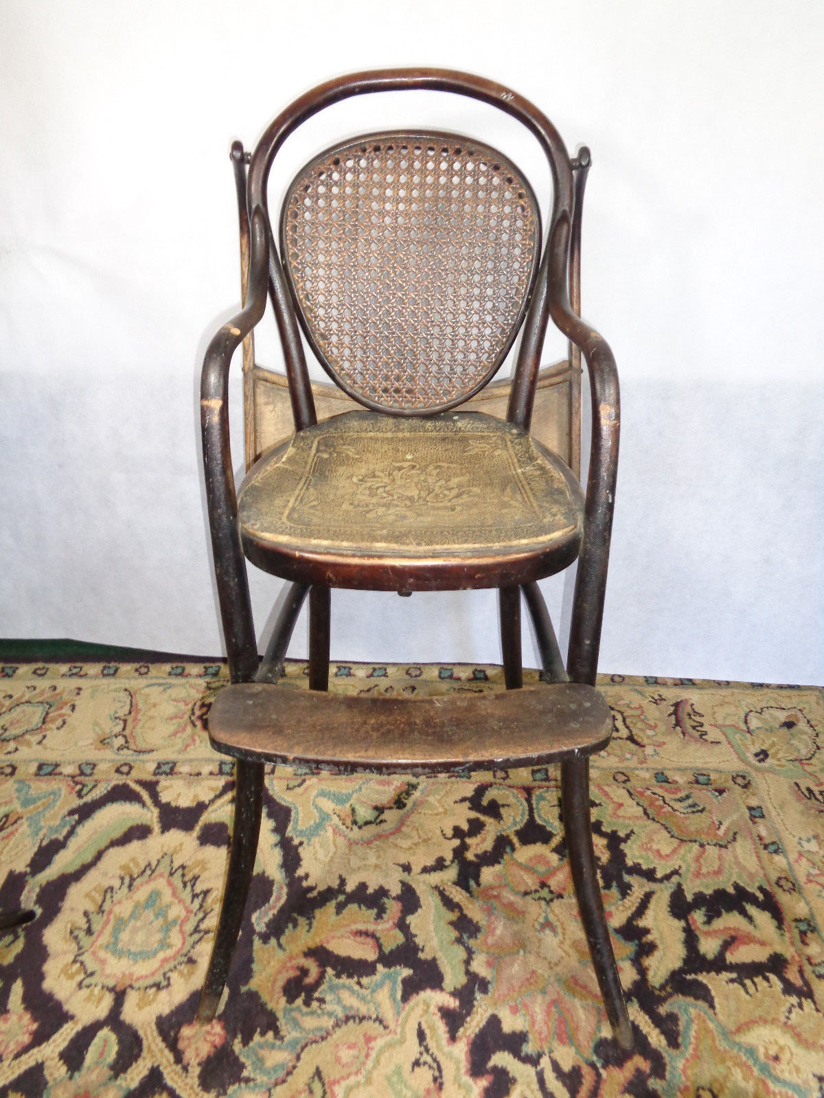 Antique High Chair Solid Wood Cane Back Phoenix Chair Company