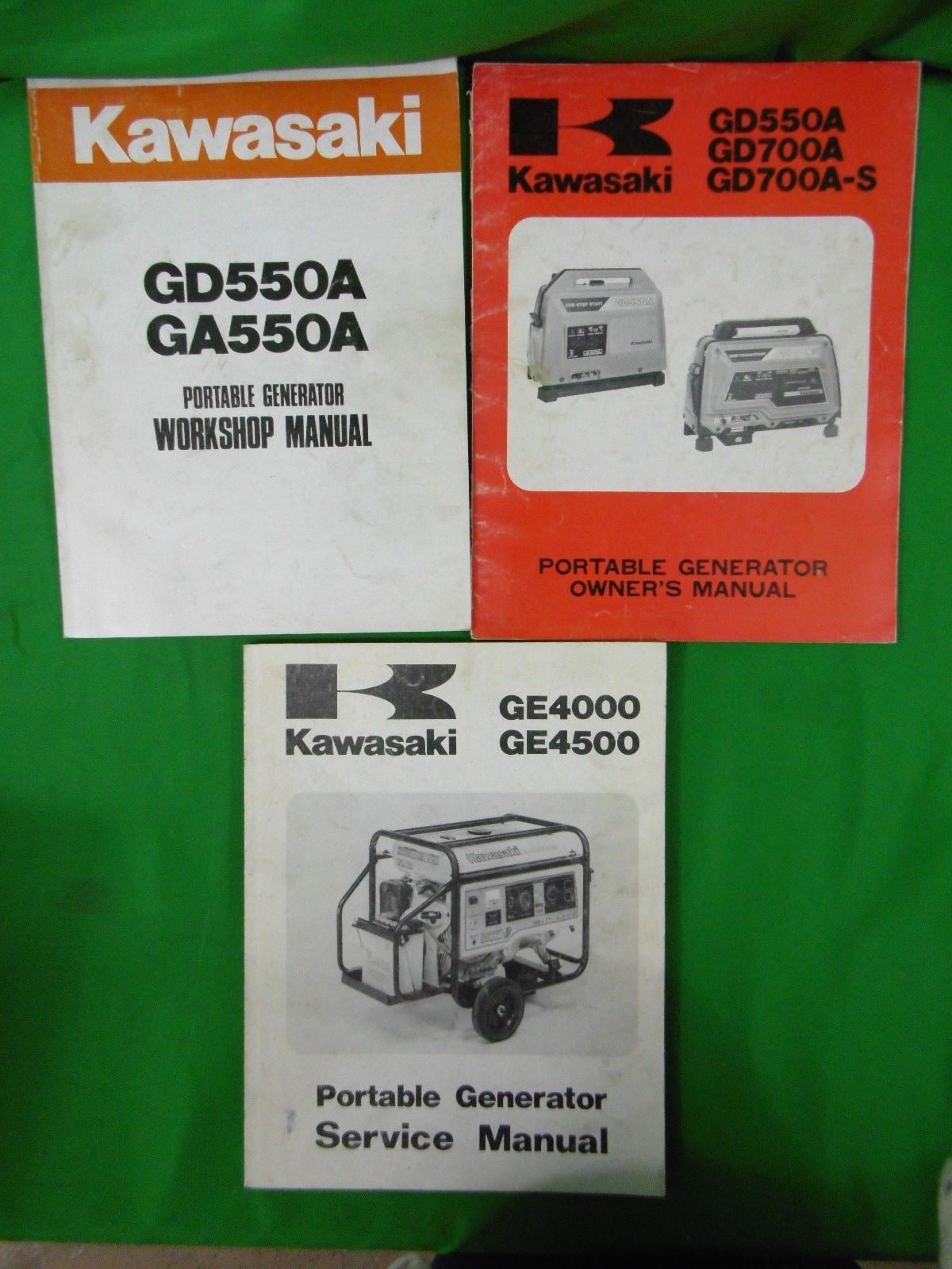 Geunuine Kawasaki Lot of 3 Portable Generator Manuals GD550A GD700A