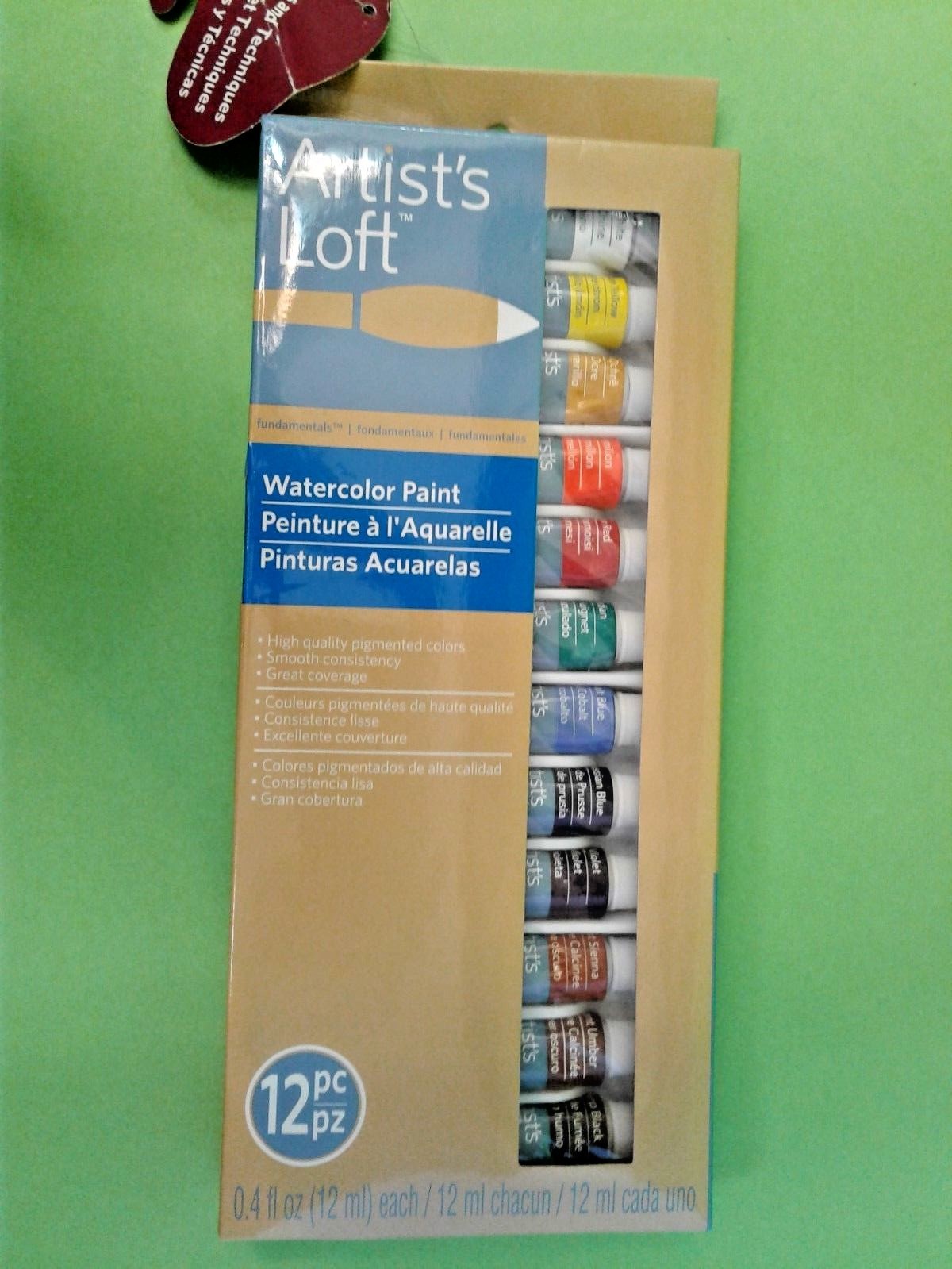 Artist's Loft Fundamentals Watercolor Paint Set 12 Pigmented Colors 12ML tubes