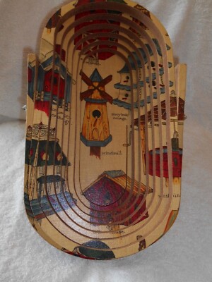 vintage wooden bowl, folding with holland design 12x6 can hang when closed