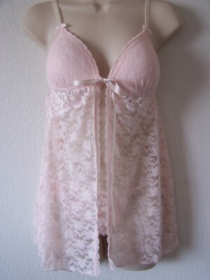 LINEA DONATELLA  Stretch Lace Babydoll  G-String Panty Pink