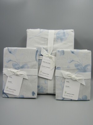 Pottery Barn Florence Floral Percale King Duvet Cover w/ 2 Shams King Gray #P435