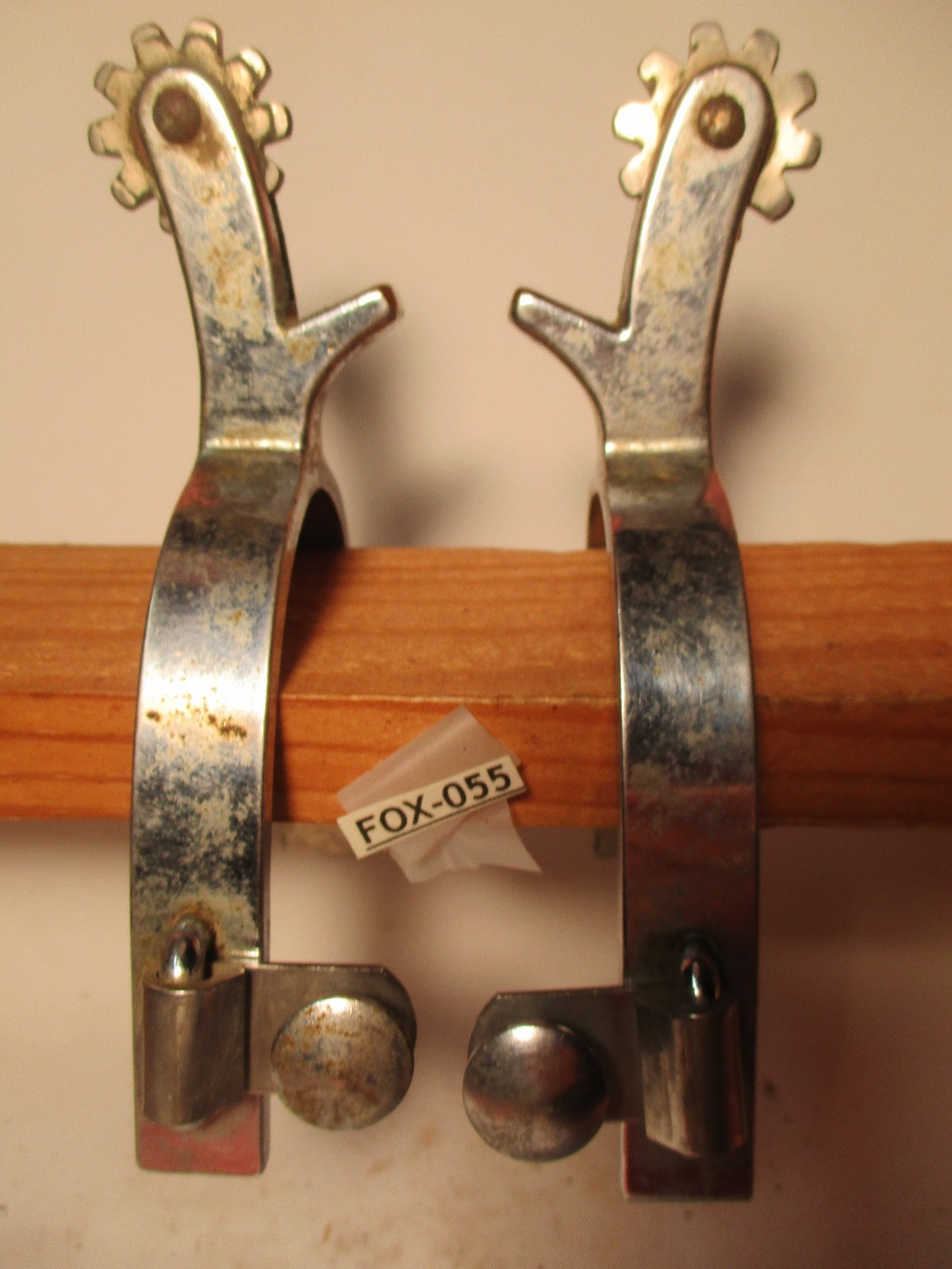 Vintage Engraved Button Embossed Stainless Unmarked Crockett Mens Spurs