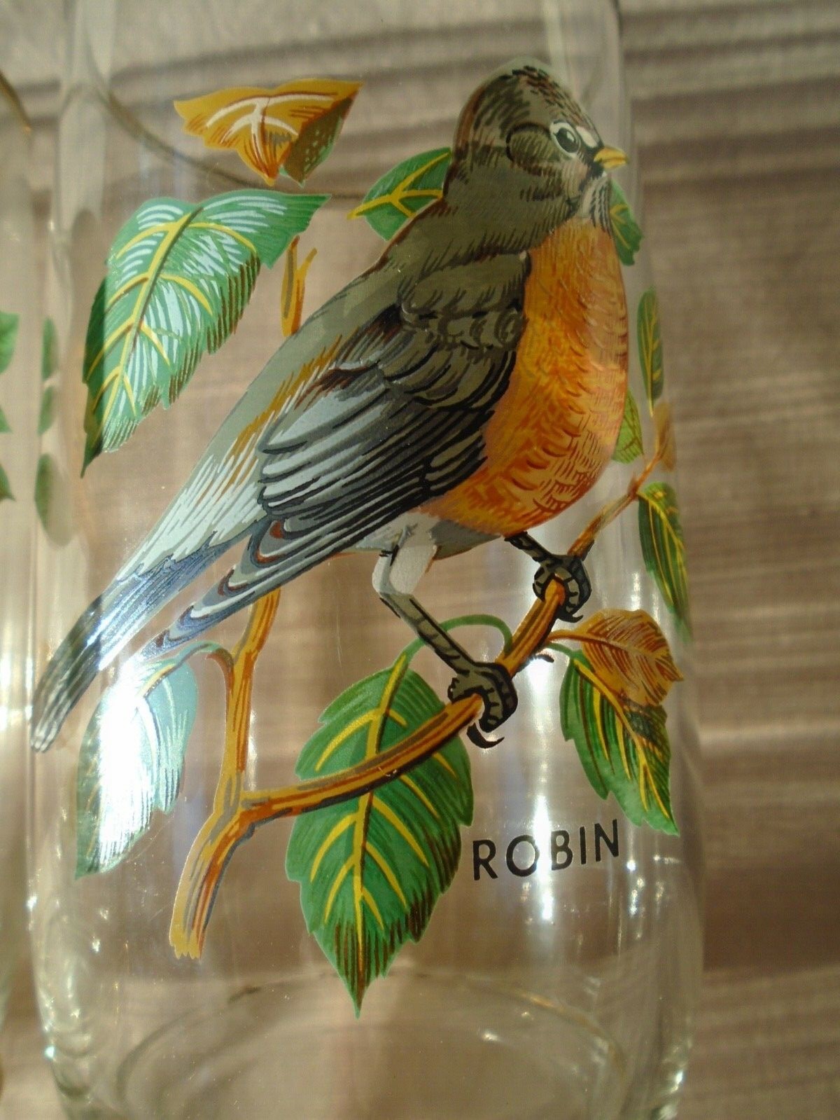 six clear antique drinking grasses with hand painted birds