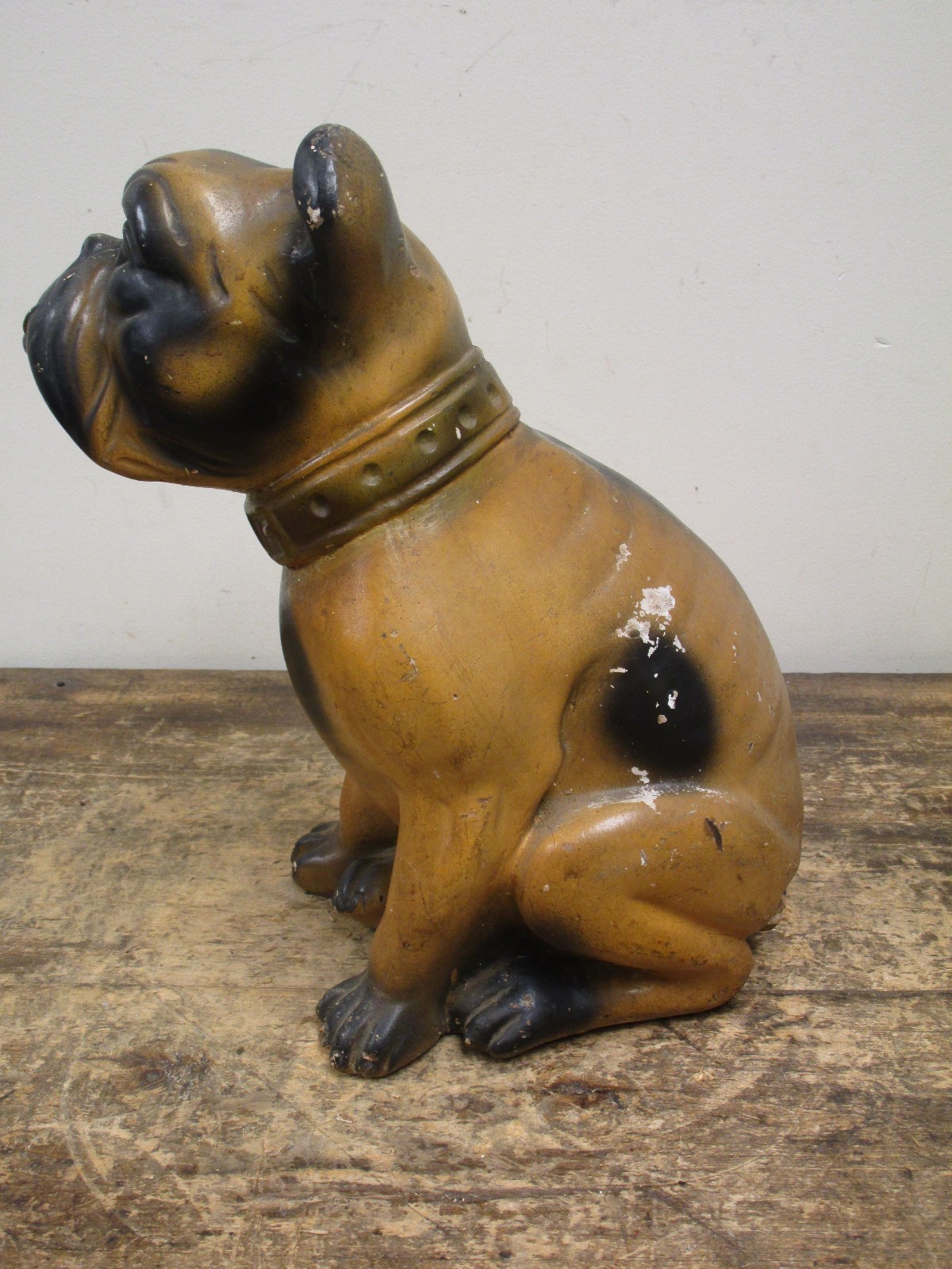 Vintage Antique Chalk Chalkware Bulldog Dog Statue