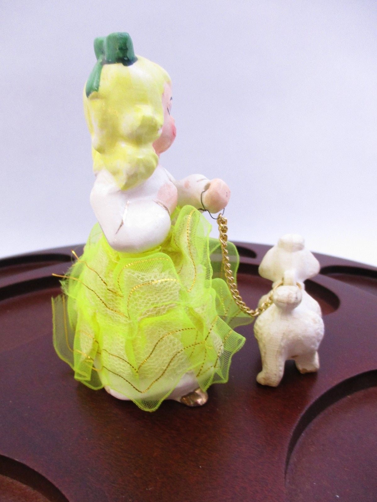 VINTAGE LADY FIGURINE w/ DOG & CHAIN LEASH - 