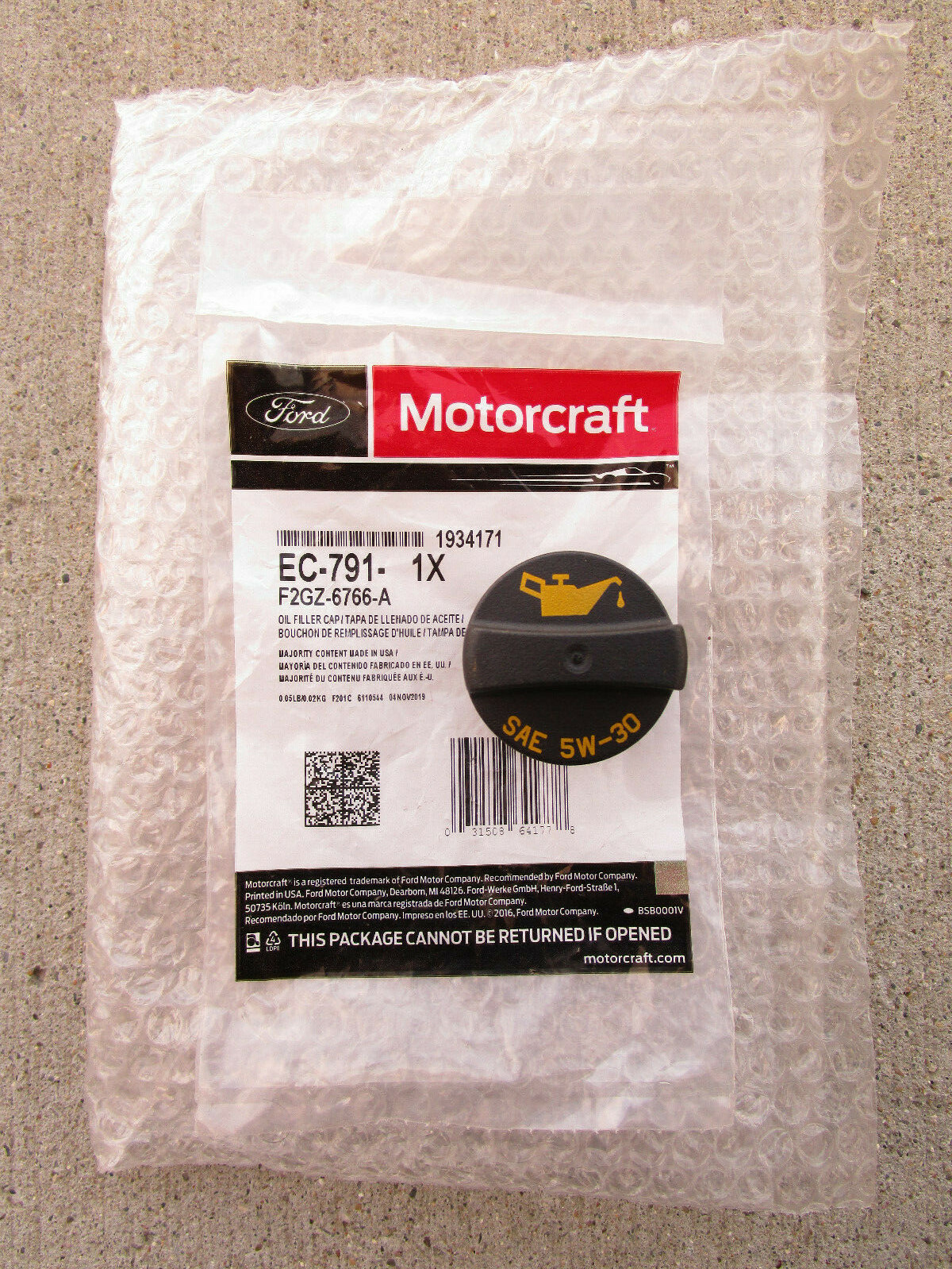 FORD LINCOLN F2GZ-6766-A MOTORCRAFT EC-791 EC791 ENGINE OIL FORD LINCOLN F2GZ-6766-A MOTORCRAFT EC-791 EC791 ENGINE OIL