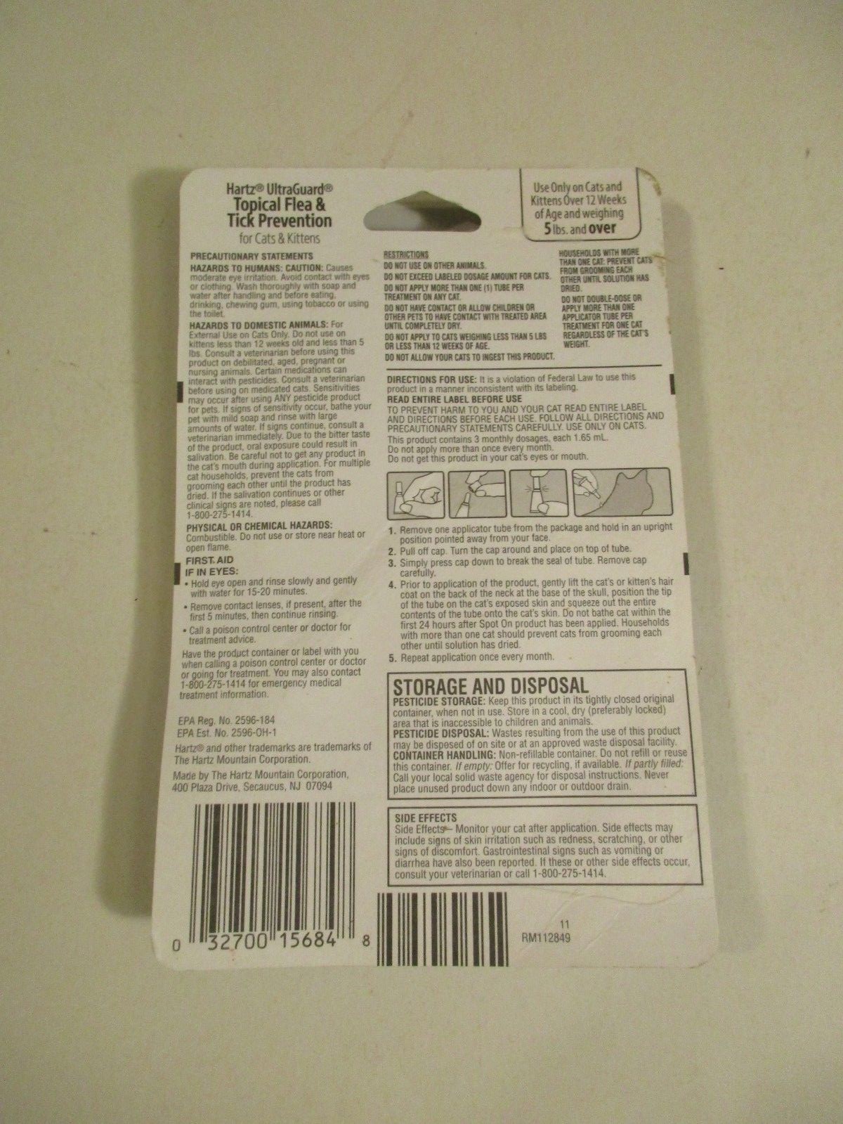 Hartz Ultra Guard Topical Flea & Tick~Cats 5 lbs.+~Kills Fleas & Deer Ticks