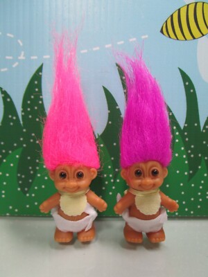 TWO STANDING BABIES WITH BIBS  - 2'' Russ Troll Doll - NEW IN ORIGINAL BAGS