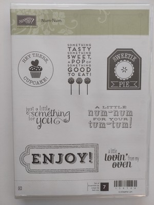 Stampin Up! Num-Num rubber stamp set 7 pcs unmounted baking enjoy sweet oven pie