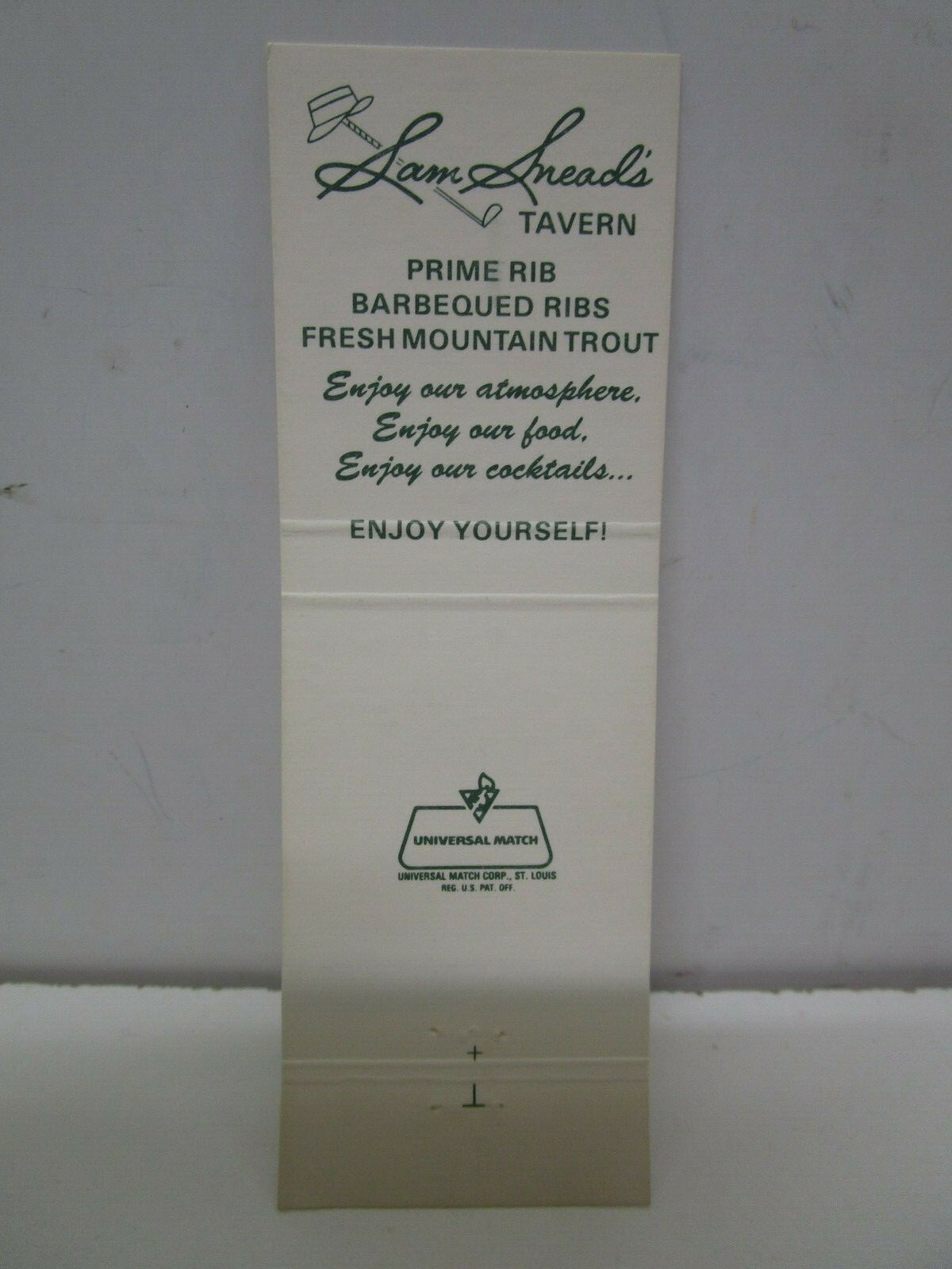 Sam Snead's Tavern, Hot Springs, Virginia Matchbook Cover - PGA Golfer