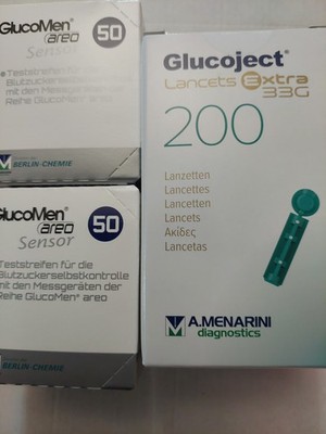 100 Glucomen Areo MHD 10/2026 + 200 Glucoject Lanzetten MHD 02/2028