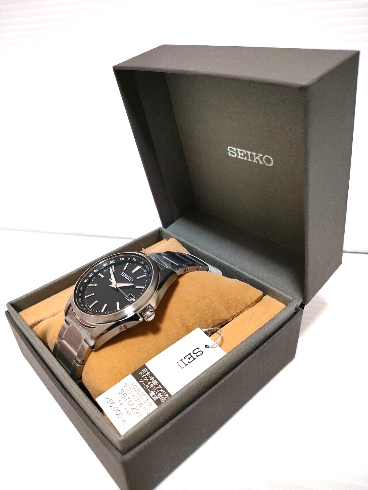 Pre-owned Seiko Selection Sbtm291 Titanium Solar Atomic Radio Men Watch Black Silver Gift