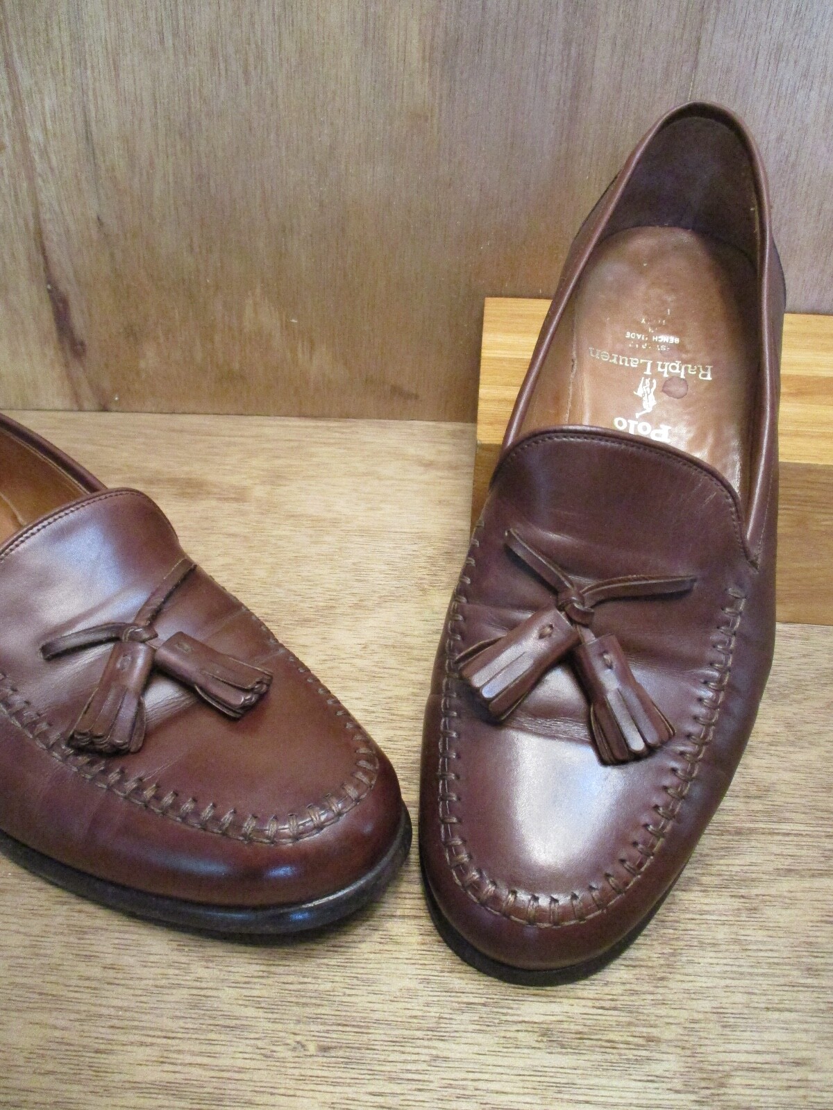 ラルフローレン　ブラウンレザー ローファー 9D Ralph Lauren POLO Men's Sz 9D Leather Loafers Bench Made In