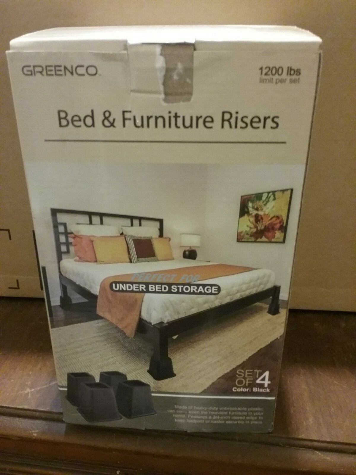 Greenco Strong Bed And Furniture 6 inch Riser, Sleek Design, Set of 4 Black