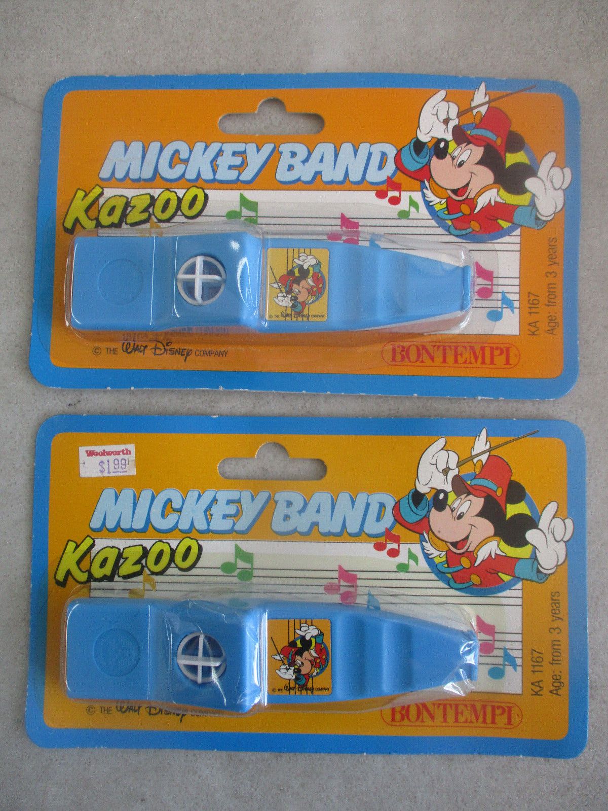 Disney - kazu LOT OF 2 SEALED MOC VTG WALT DISNEY MICKEY BAND KAZOO BY
