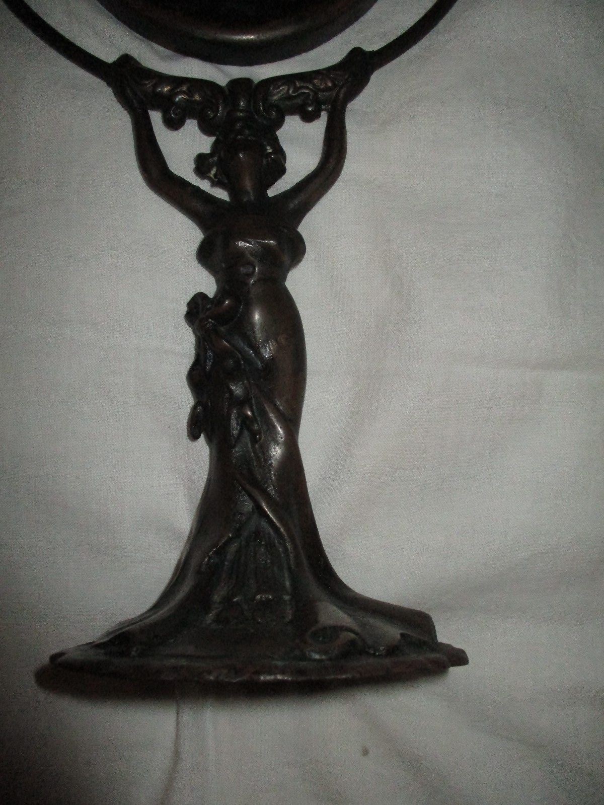 Vintage Art Nouveau Bronze Metal  Tilt Vanity Figural Mirror