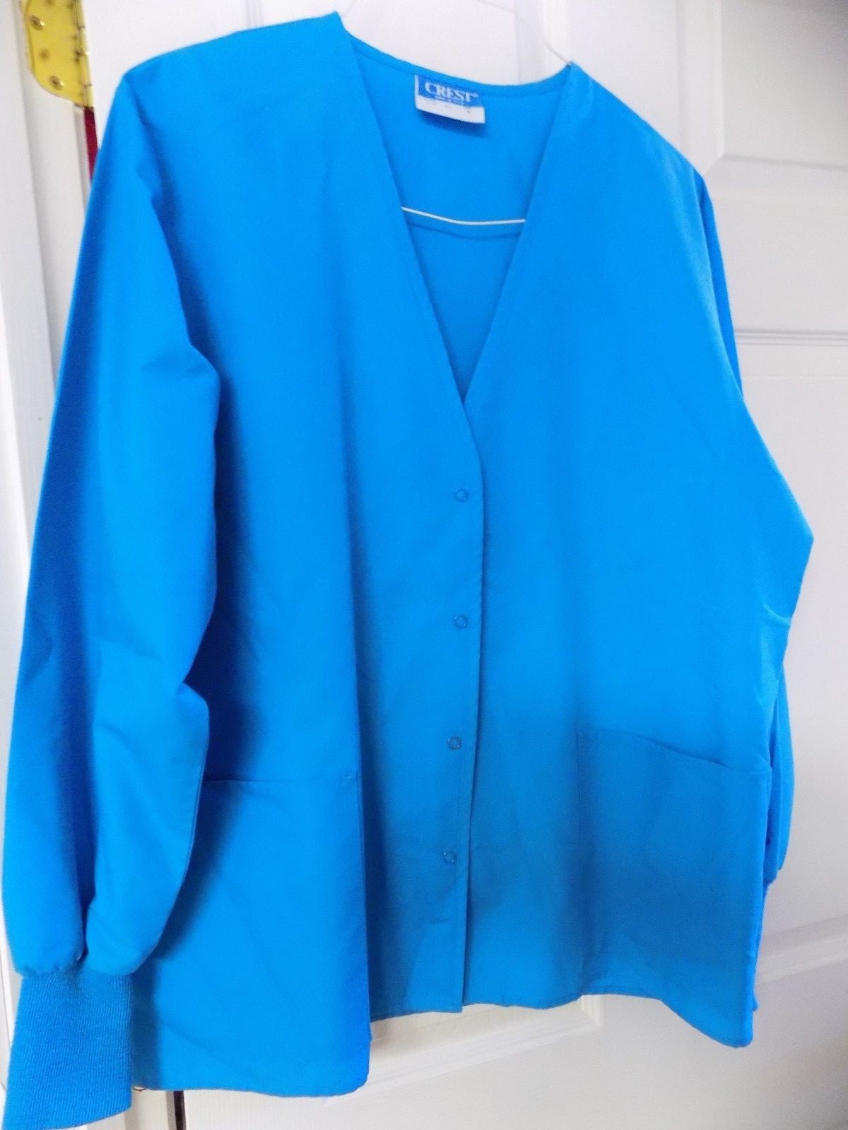 Pair Crest Women's Sz M Medium Teal Purple Long Sleeve Scrub Top Jacket Snap