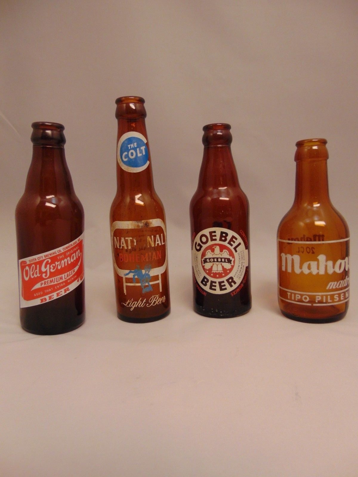 VINTAGE Painted Beer Bottles, National Bohemian, Goebel Beer, Mahou, Old German