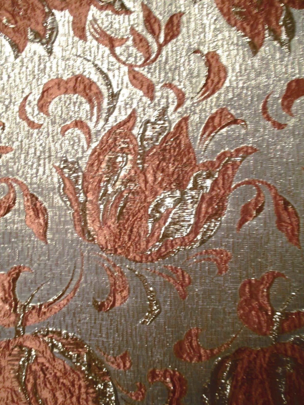 VTGE 1960'S BROKADE GLAMOUR FABRIC SALMON PEARL TULIP TEXTURED GLD 1.5Y 40