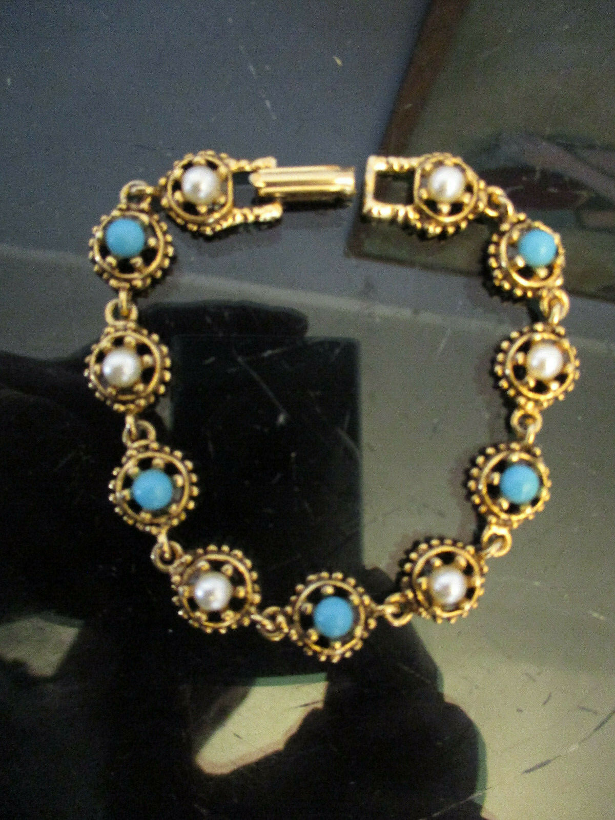 Vintage Goldette NY Victorian Revival Faux Pearl Turquiose
