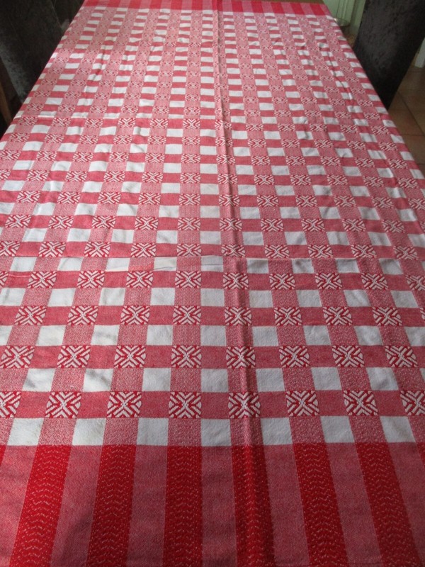 Grande Nappe Linge Ancien Damier Rouge / Blanc
