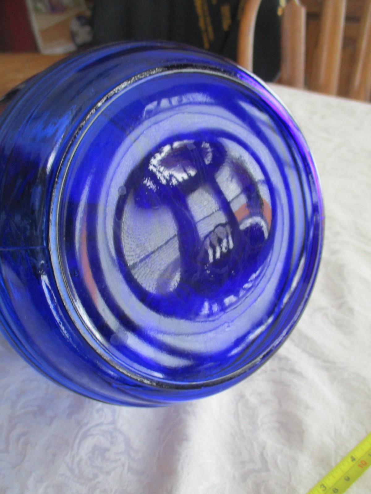 Vintage Cracker Barrel Style 3 Quarts Cobalt Blue Glass Cookie Jar Wire Bail