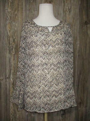 Apt 9 Womens Medium Brown Sheer Print Blouse Top & Camisole Long Sleeve NWT
