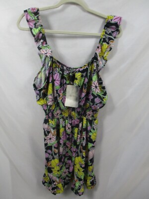 Lily Rose Womens Dress 2X Purple Floral Sleeveless Ruffle Stretch Polyester New