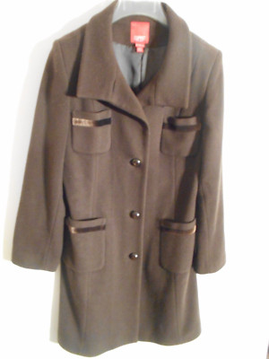 Vintage Esprit Outerwear Small Brown Wool Nylon Blend Lined Coat Velvet Trim
